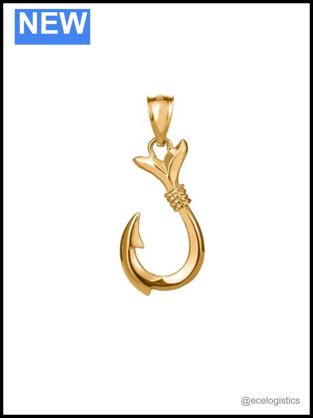 14K Solid Yellow Gold Hawaiian Fish Hook Pendant Charm Nickel Free